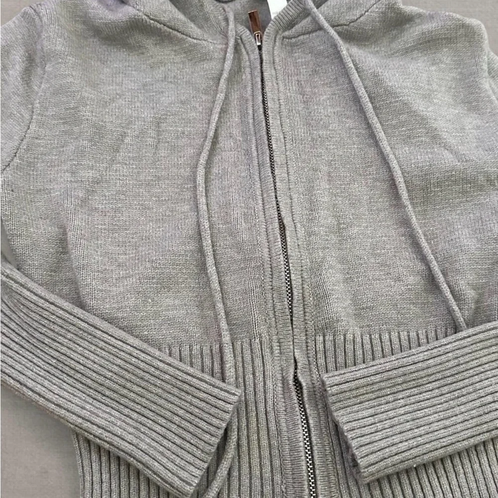 Kimberly C Gray Ribbed Zip Up Crop Top